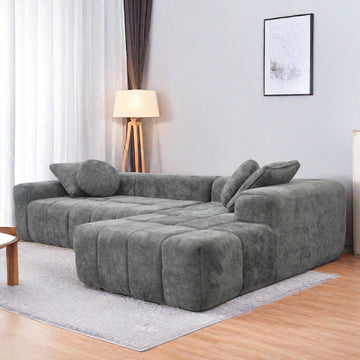 L Shaped Modular Modern Compressed Gray Sofa,Comfy Corduroy Fluffy Couch With Deep Seat,No Assembly Required Couch For Living Room Gray Linen Wood Primary Living Space Soft Cushion Back Extra Heavy