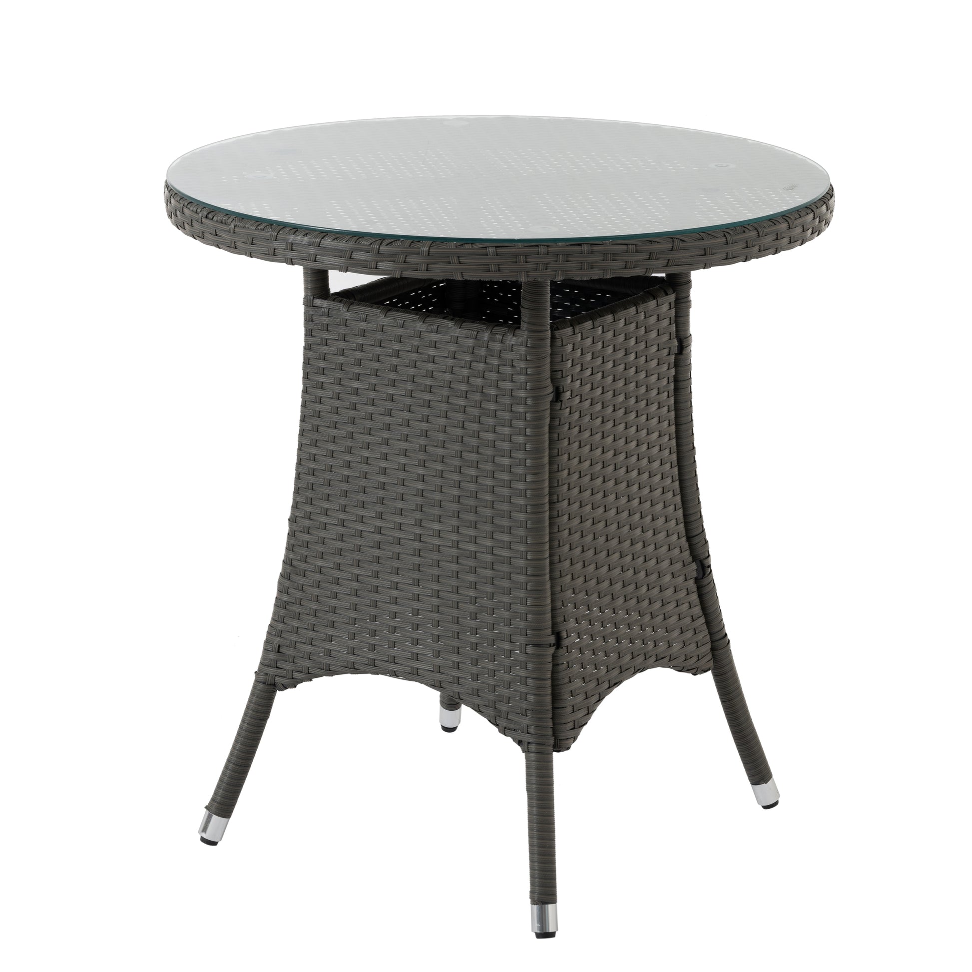 3 Piece Outdoor Dining Set All Weather Wicker Patio Dining Table And Chairs With Cushions, Round Tempered Glass Tabletop For Patio Backyard Porch Garden Poolside Grey Rattan