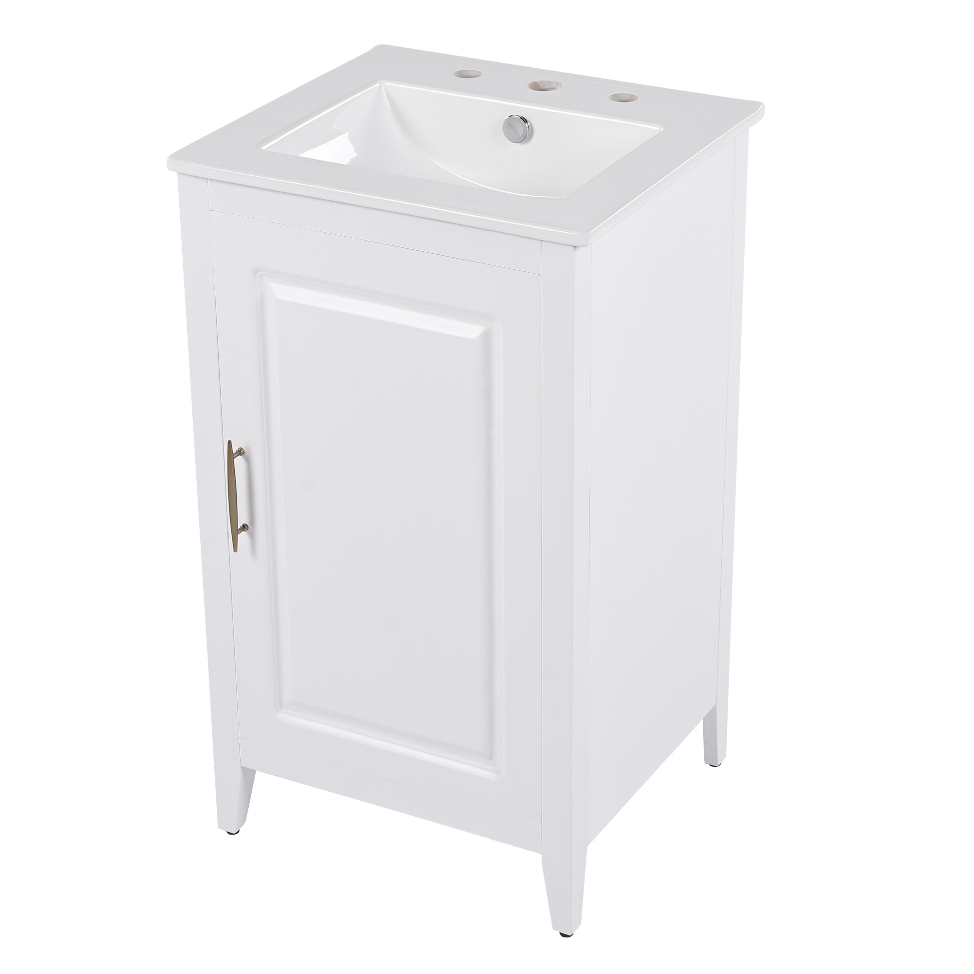 20.3" Bathroom Vanity With Sink, Functional Drawer, Door Shelf, Soft Closing Door, White White Acacia Wood,Ceramic Mdf