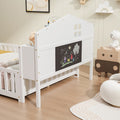 Full Size Floor Beds With Bookcases And Blackboards, Versatile Platform Beds With Guard Rails, Solid Wood Floor Beds With Storage Headboards, Floor Beds For Kids And Teens White Full White Plywood