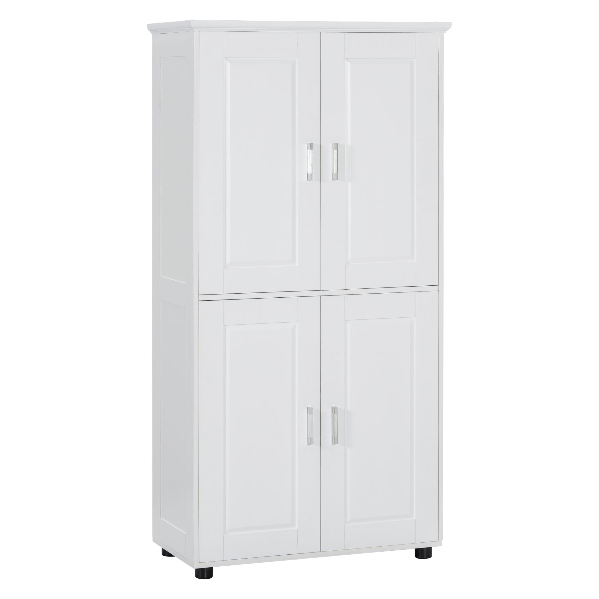 Tall And Wide Bathroom Floor Storage Cabinet, Bathroom Storage Unit, Freestanding Cabinet With 4 Doors, Adjustable Shelves, White White Mdf