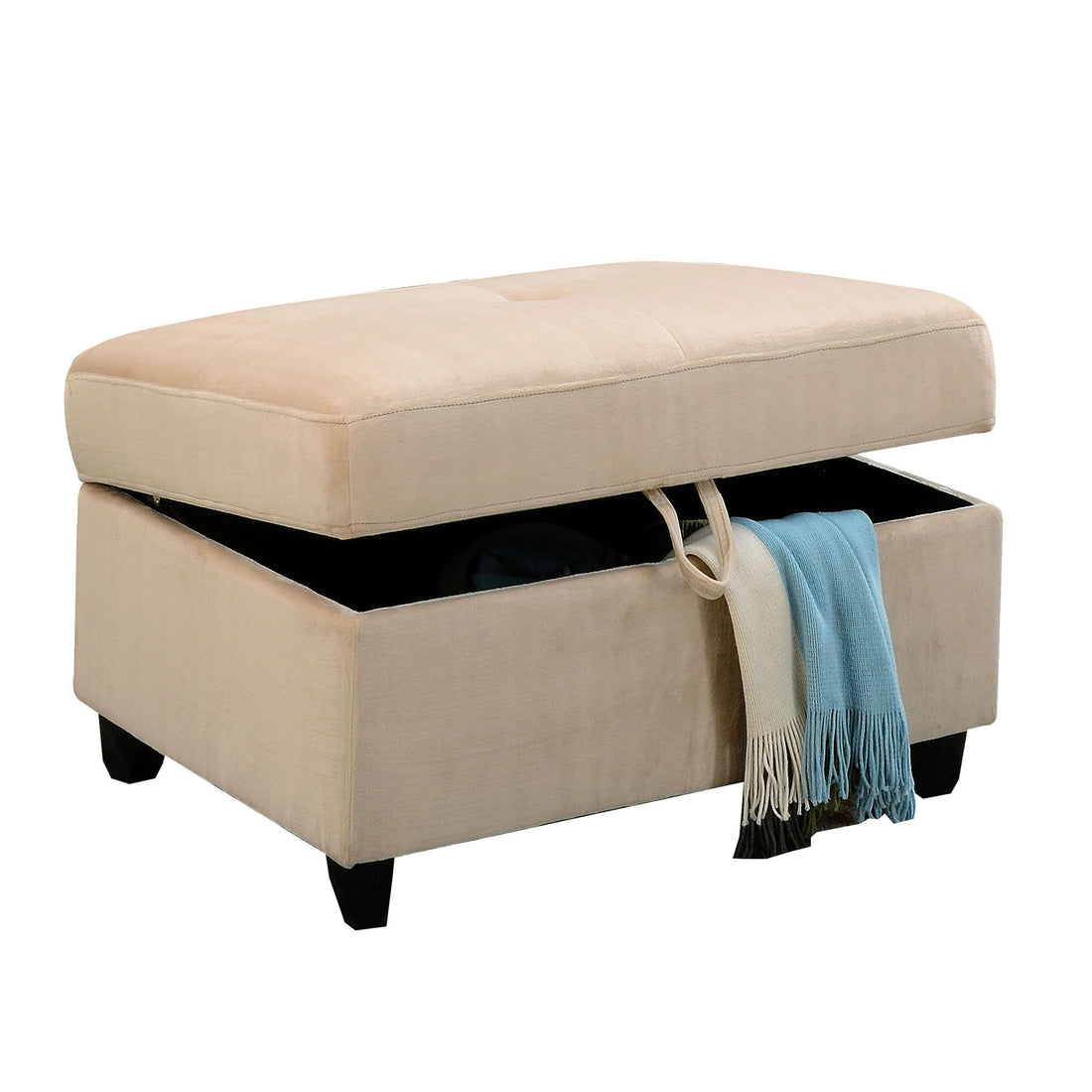 Beige Storage Upholstery Ottoman Beige Velvet Wood Primary Living Space Solid Beige Flip Top Rectangle With Storage Velvet