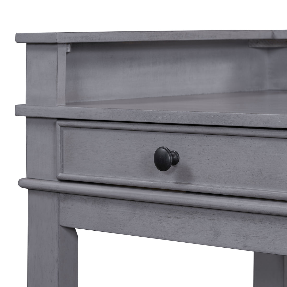 4 Piece Dining Table Set For 3, Retro Kitchen Table And Chairs Set With 3 Storage Drawers, Ideal For Small Spaces Gray Gray Mdf,Rubber Wood