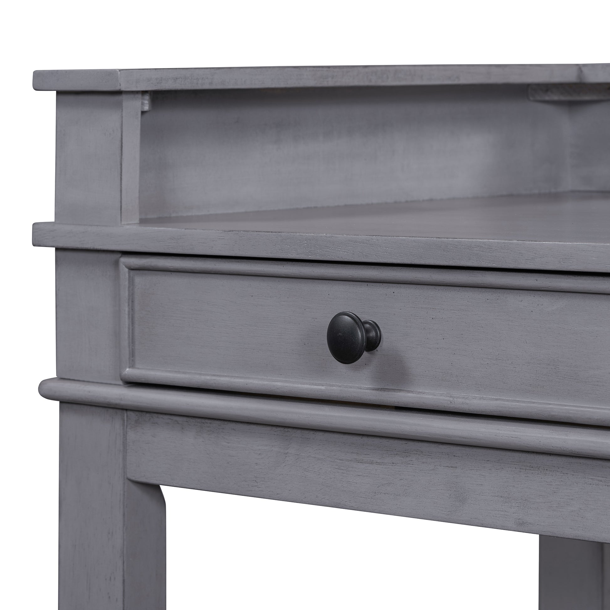 4 Piece Dining Table Set For 3, Retro Kitchen Table And Chairs Set With 3 Storage Drawers, Ideal For Small Spaces Gray Gray Mdf,Rubber Wood