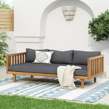 Claremont 3 Seater Daybed Dark Gray Teak Wood Waterproof Fabric