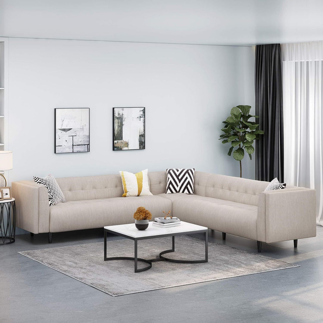 Sectional Lhf Sofa Beige Fabric