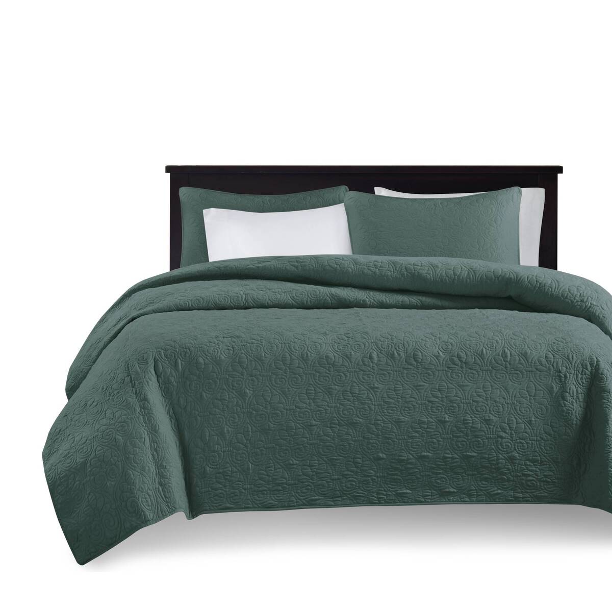 3 Piece Reversible Bedspread Set Balsam Green Queen Green Polyester