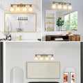 4 Light Golden Bathroom Vanity Light Fixture, Frosted Glass Shades, Modern Wall Mounted Lighting No Bulbs Golden Glass Iron