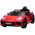 Qaba Electric Car For Kids, 12V Chevrolet Corvette Licensed Kids Car With Parental Remote Control, Suspension System, Music, Horn, Headlight, Slow Start, Kids Electric Car For 3 6 Years, Red Red Plastic