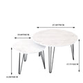 27.56'' Round Nesting Coffee Table Set Of 2, Circular Nesting End Table Set, Round Marble Tabletop, And Sturdy Metal Base For Living Room, Bedroom, White White Round Wood Metal