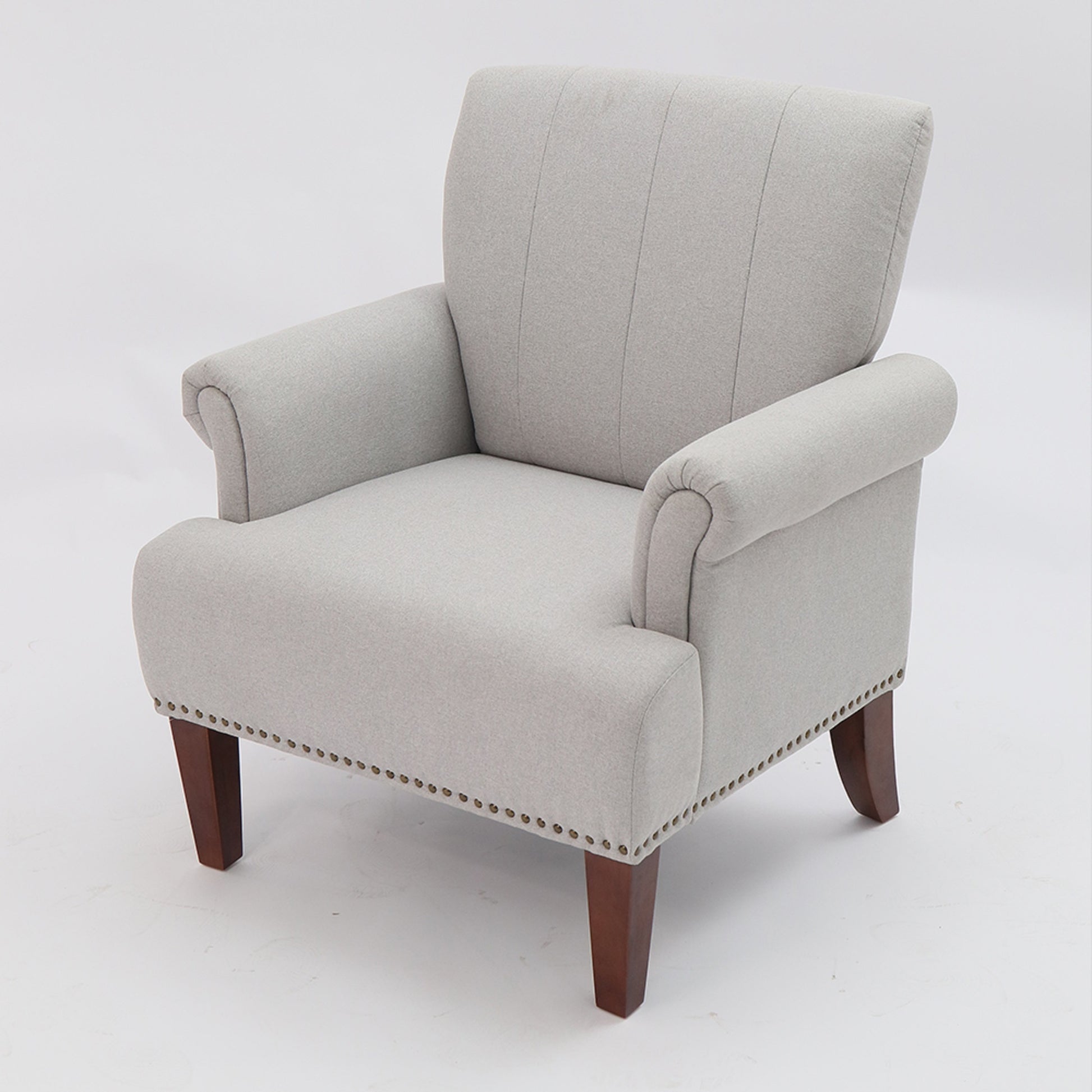 1Pc Traditional Accent Chair Rolled Arms Trim Soft Fabric Upholstered Furniture For Living Room Bedroom Office 30" Wide Armchair Light Gray Color Light Gray Primary Living Space Traditional Foam Wood