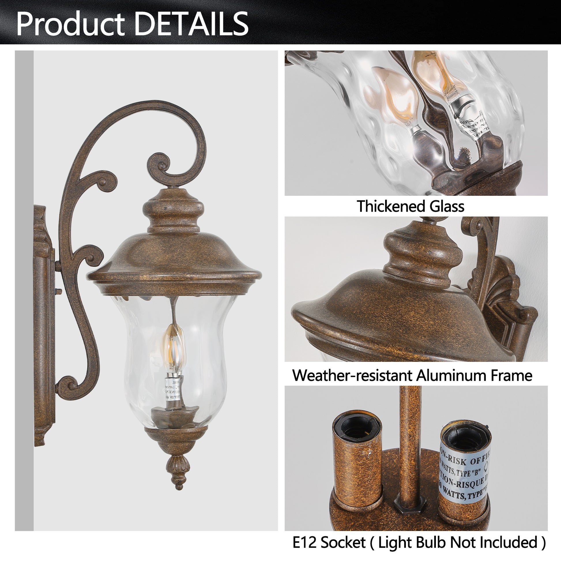 Vintage Outdoor Wall Lantern, Weatherproof Exterior Sconce Light With Clear Glass Shade, Waterproof Wall Mount Light Fixture For Patio, Porch, Or Entryway One Piece&No Bulb Brown Bronze