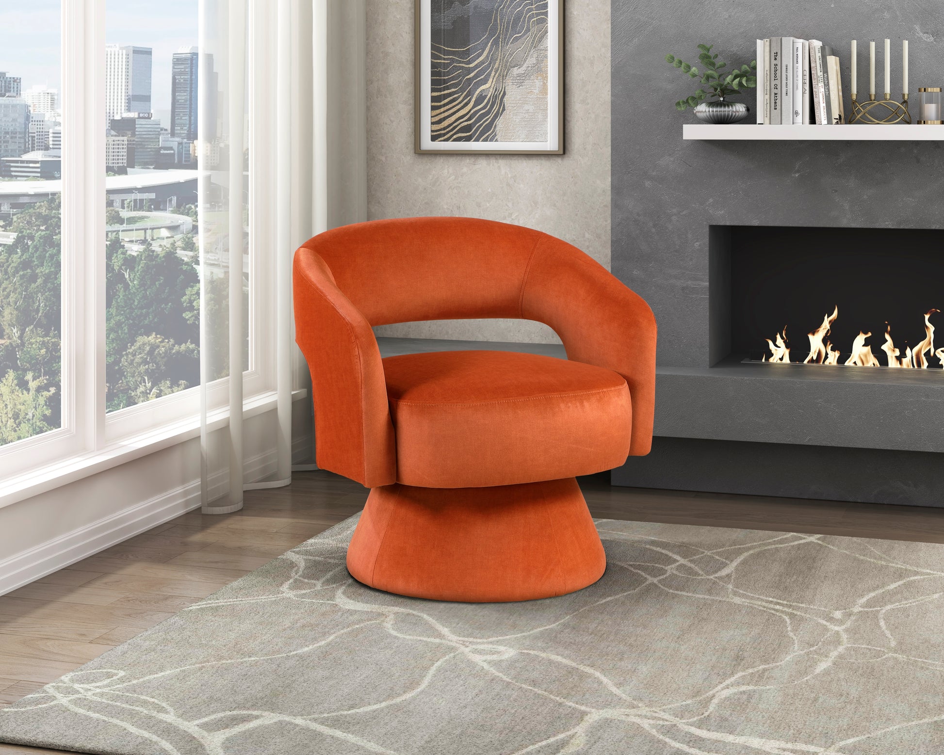 Modern Luxury Swivel Accent Chair 1Pc Orange Velvet Upholstery Solid Wood Stylish Home Furniture Orange Primary Living Space Luxury,Modern Plywood,Solid Wood