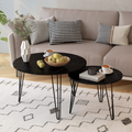 27.56'' Round Nesting Coffee Table Set Of 2, Circular Nesting End Table Set, Round Marble Tabletop, And Sturdy Metal Base For Living Room, Bedroom, Black Black Round Wood Metal