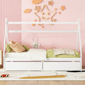 Twin Size House Platform Bed With Two Drawers,Headboard And Footboard, White Twin White Pine