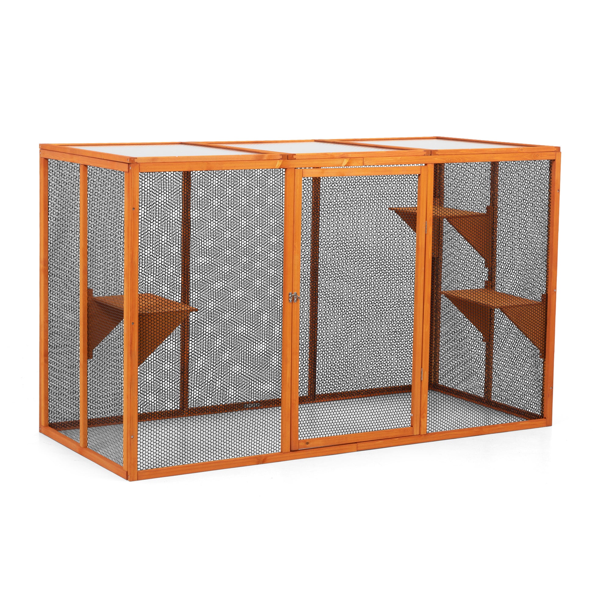 Detachable Cat Enclosure With Waterproof Roof And 3 Jumping Platforms, Orange Orange Wood