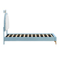 Twin Size Upholstered Platform Bed With Alarm Clock Shaped Headboard, Blue Box Spring Not Required Twin Blue Wood Bedroom Bed Frame Velvet Upholstered