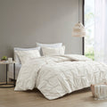 3 Piece Elastic Embroidered Cotton Duvet Cover Set Queen White Cotton