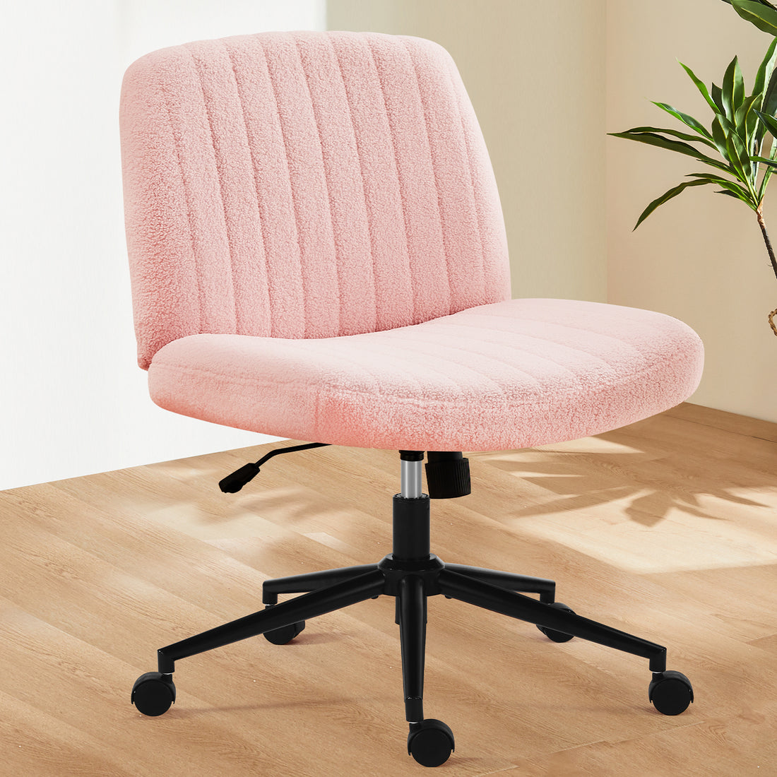 Office Chair, Backrest, Armless Office Chair, Adjustable Swivel For Comfortable Home Office, Pink, Teddy Wool Fabric Pink Stainless Steel