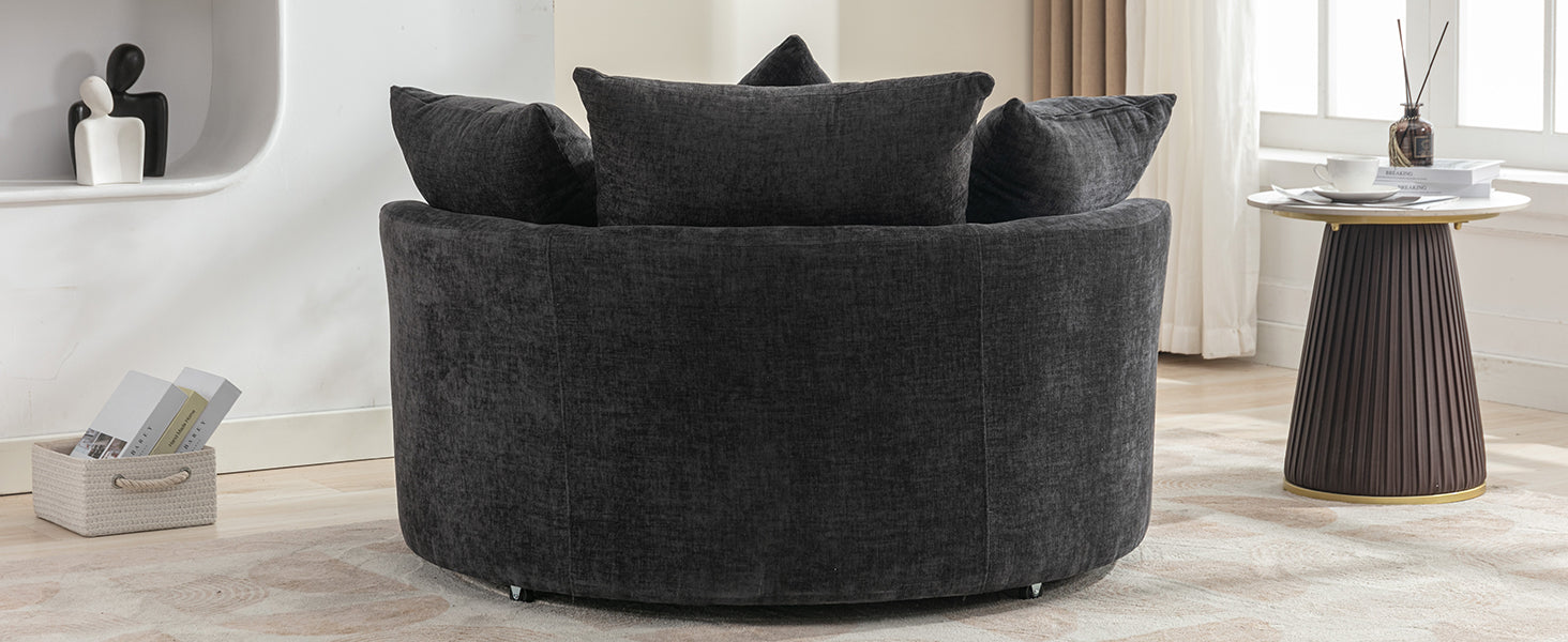 Orisfur. 360 Swivel Accent Barrel Chair With Storage Ottoman & 4 Pillows, Modern Chenille Leisure Chair Round Accent For Living Room, Gray Gray Foam Chenille
