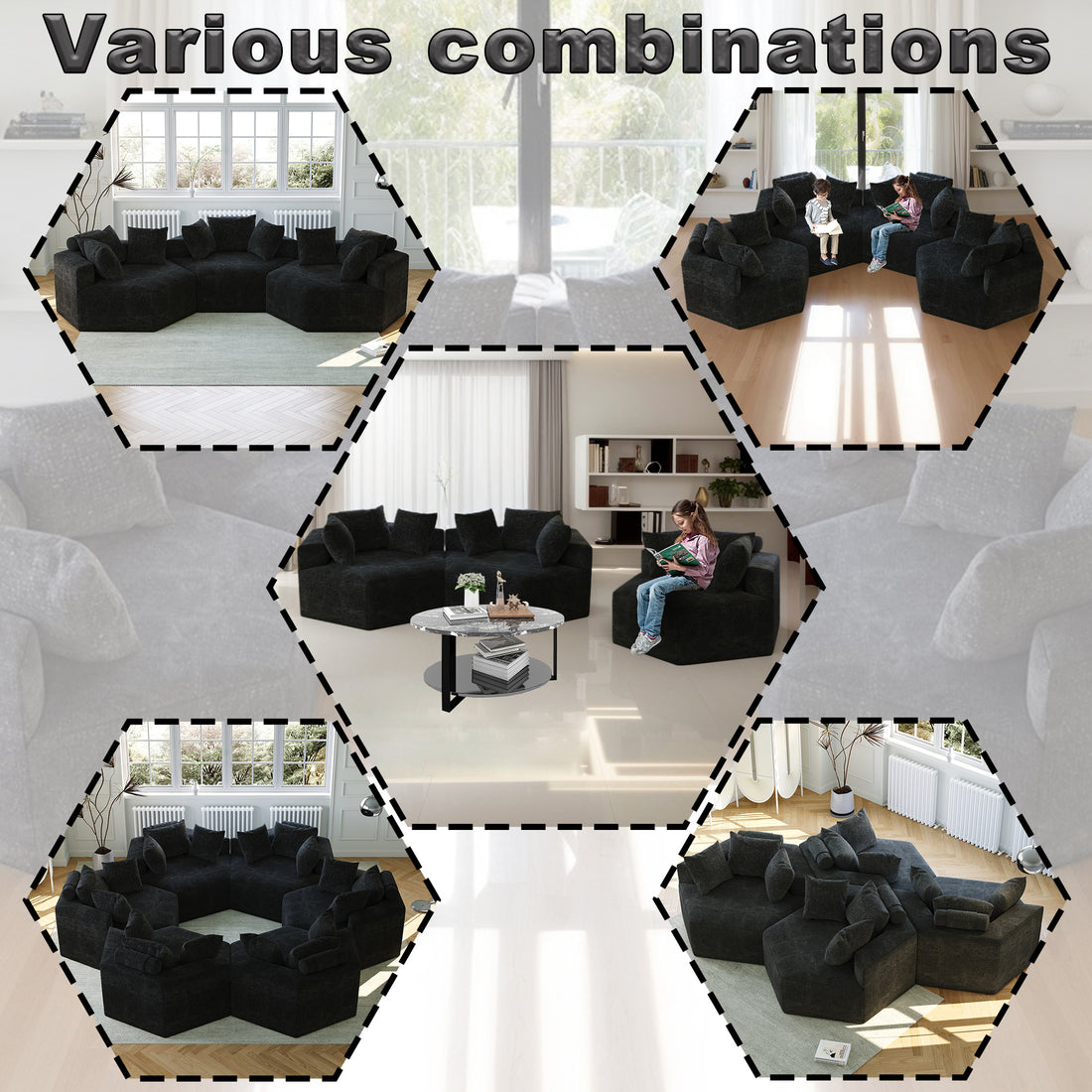 54''L Chenille Sponge Single Sofa,No Assembly Required,Fluffy Modern Sleeper Chair For Living Room, Bedroom, Lounge And Projection Room Black Foam Chenille 1 Seat