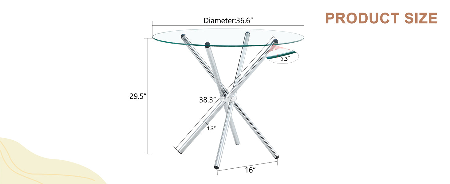 Round Clear Glass Dining Table With A Unique Shape For 4 6 People, With Ring Shaped Gathered Silver Metal Legs, Suitable For Desks, Kitchens, Terraces, Dining Rooms. Silver Glass Metal