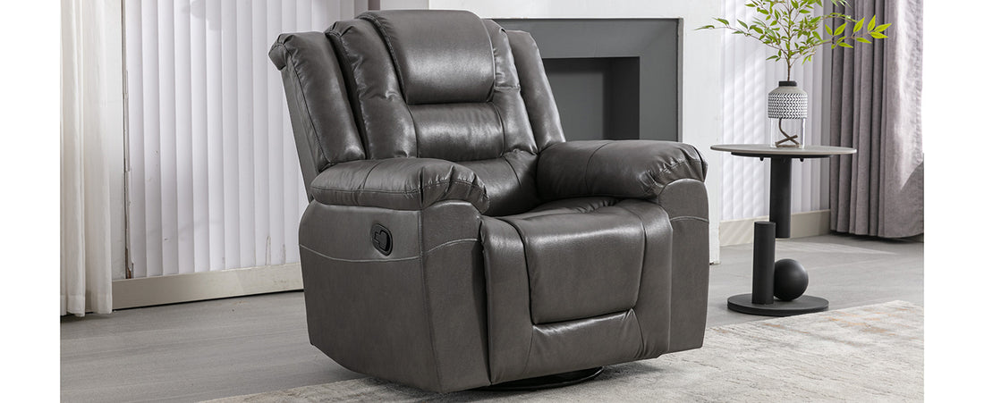 Home Theater Recliner Set Manual Recliner Chair With Wide Armrest, Two Built In Cup Holders For Living Room,Bedroom, Grey Grey Foam Pu