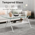 Rectangle Coffee Table With Tempered Glass Top And White Metal Legs, Modern Table For Living Roomtransparent Glass Transparent Tempered Glass