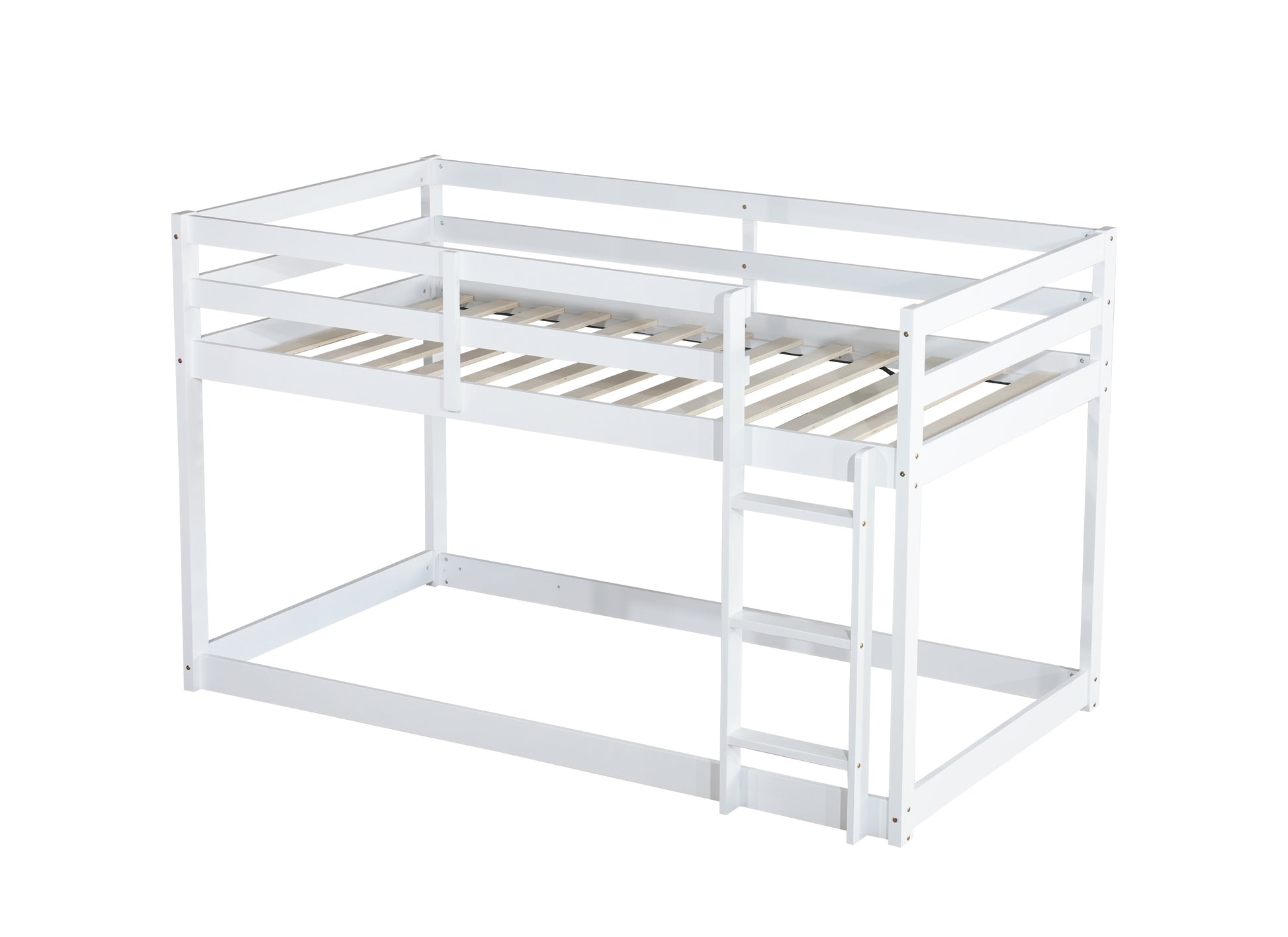 Solid Wooden, Solid Rubber Wooden Twin Over Twin Loft Bed With Ladder, With Bed Platform Of Strengthened Slats,White Twin White Rubber Wood