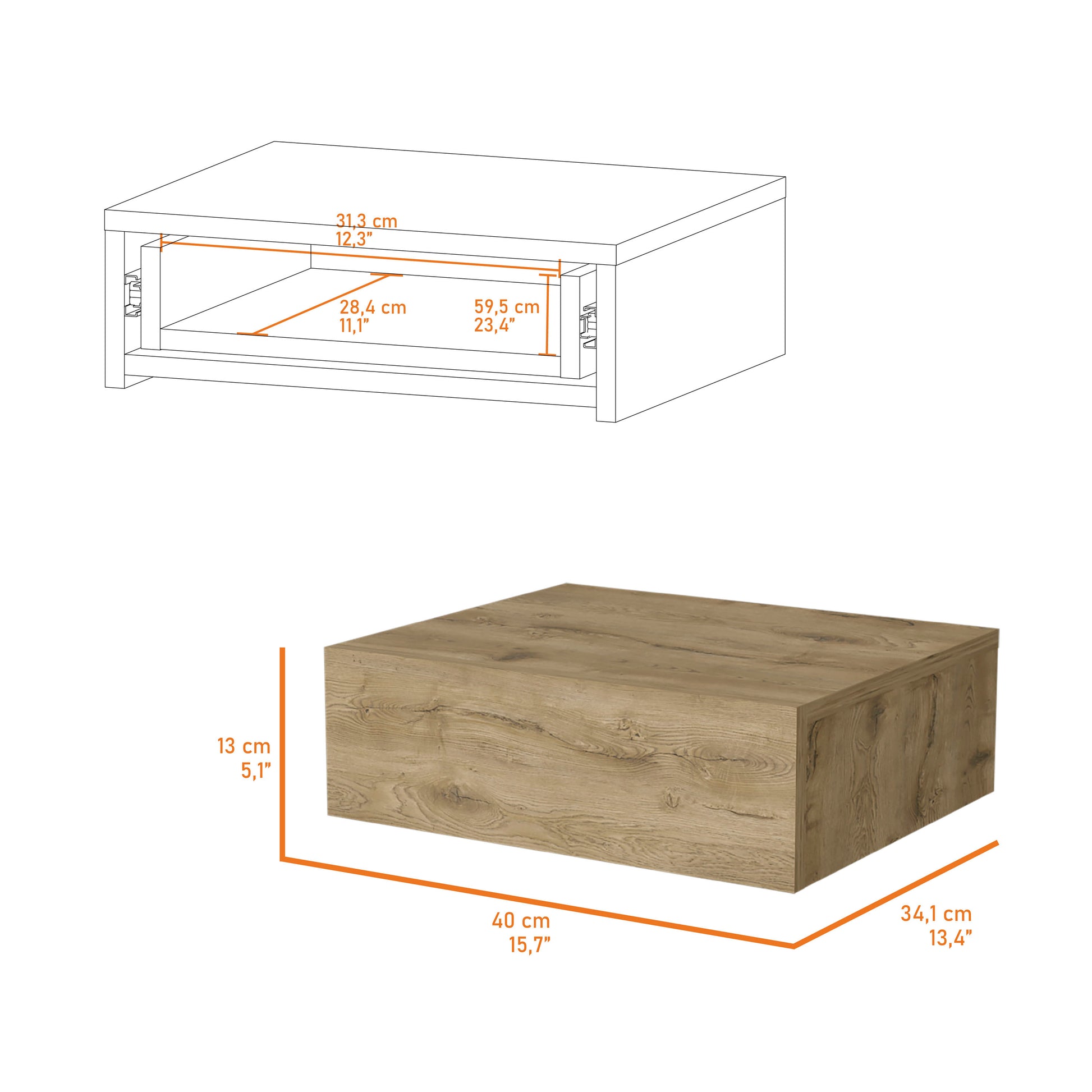 Vienna Floating Nightstand, Sleek Wall Mounted Design With Spacious Drawer Storage Beige 1 Drawer Bedroom Floating Contemporary Storage Pine Melamine Engineered Wood