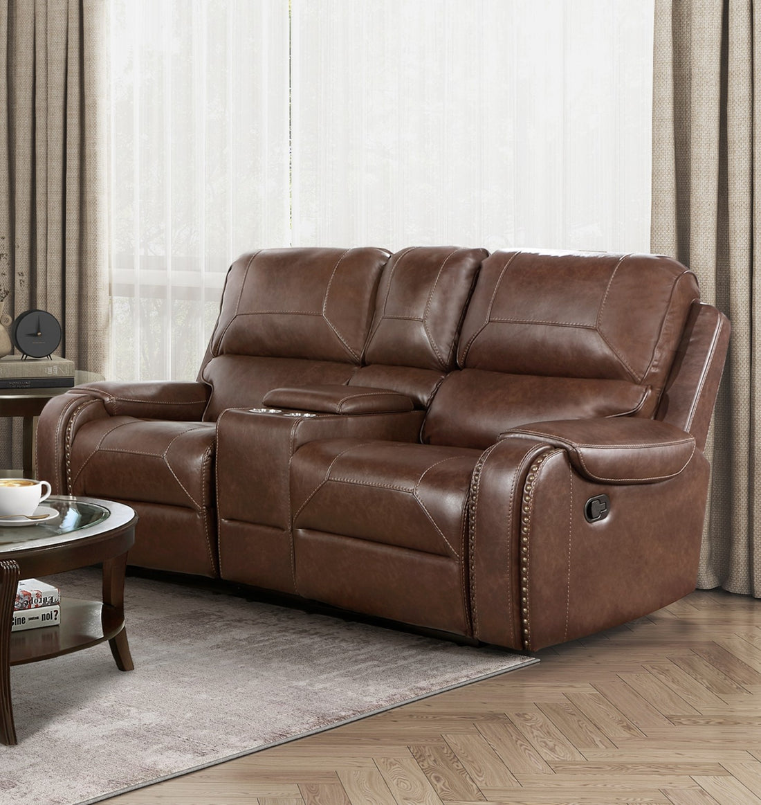 Comfortable Reclining Sofa 2Pc Set Brown Faux Leather Upholstered Dual Reclining Sofa Loveseat Trim, Power Usb Ports, Cupholders, Modern Living Room Furniture Brown Faux Leather Wood Primary Living
