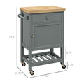 Homcom Utility Kitchen Cart, Rolling Kitchen Island With Smooth Rubberwood Top, Narrow Butcher Block Surface On Wheels With Storage Drawer & Cabinet, Gray Gray Engineered Wood