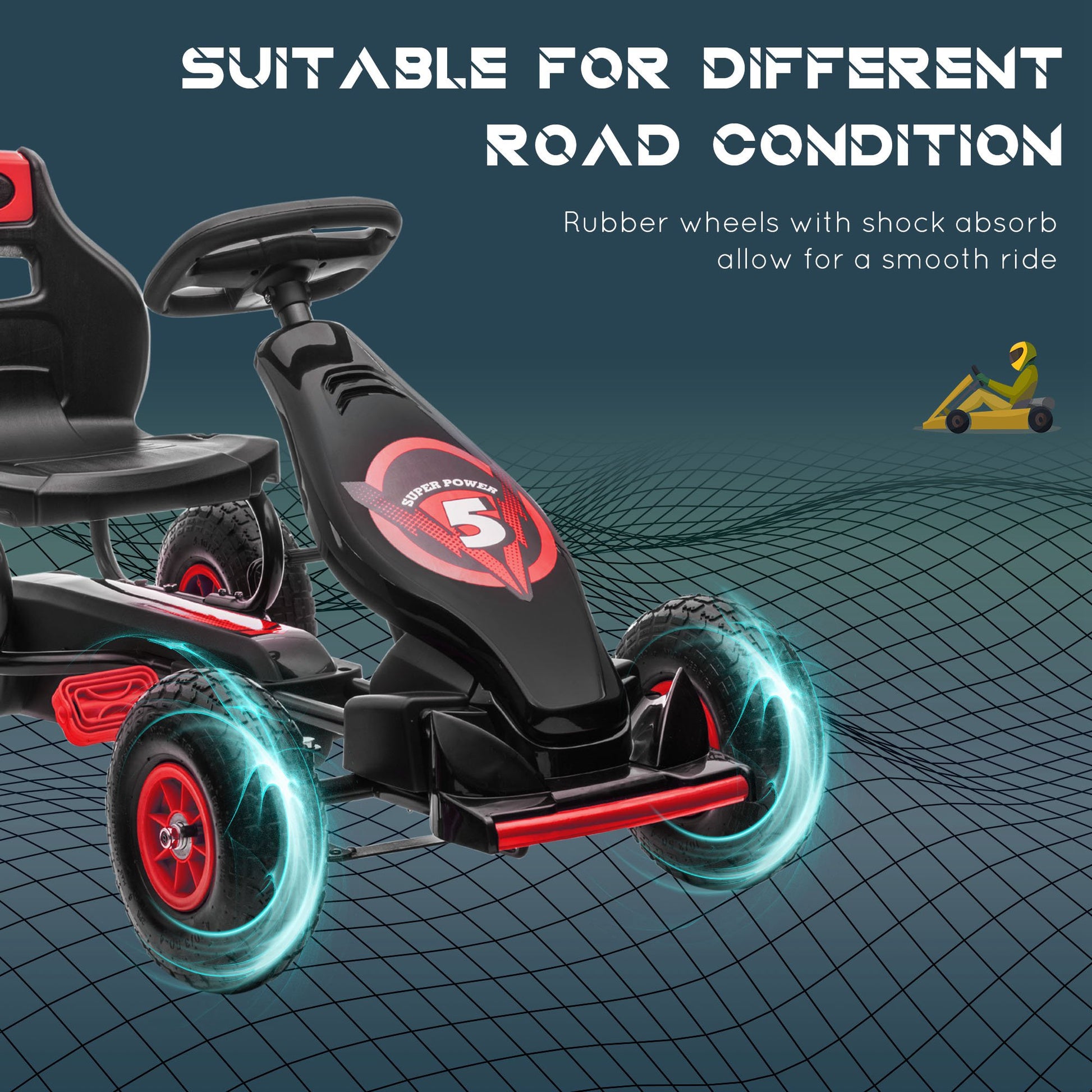 Aosom Kids Pedal Go Kart Ride On Toy With Ergonomic Comfort, Pedal Car With Tough, Wear Resistant Tread, Go Cart Kids Car For Boys & Girls With Suspension System, Safety Hand Brake, Ages 5 12, Red Red Plastic