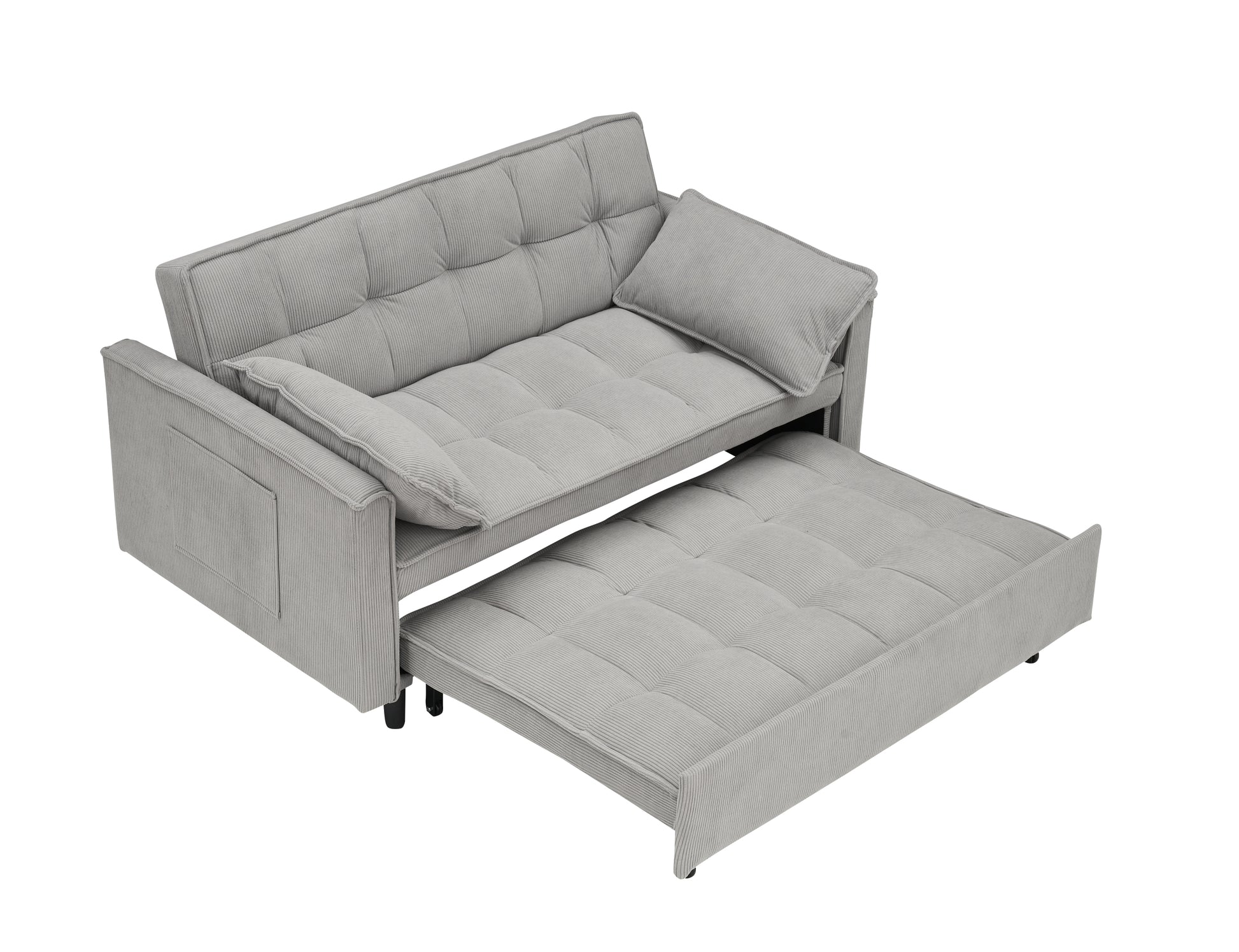 54.30 Inch Double Two Seat Casual Sofa With Pull Out Bed, Living Room Furniture, Light Grey Gray Corduroy 2 Seat