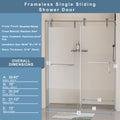 56 60 In. W X 76 In. H Frameless Shower Door, Single Sliding 5 16