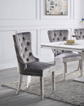 Contemporary Gray Flannelette 2Pcs Side Chairs Button Tufted Upholstered Dining Chairs Wingback Design Furniture Set Gray Dining Room Classic,Contemporary,Luxury Side Chair Tufted Back Set Of 2 Chrome