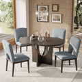 Modern 5 Piece Extendable Round Dining Table Set With 16.2Inch Removable Leaf For Small Places, Espresso Gray Wood Dining Room Solid Wood Rubberwood Round Dining Table With Chair Upholstered Chair Wood Espresso Seats 4 Removable Leaf Contemporary Round