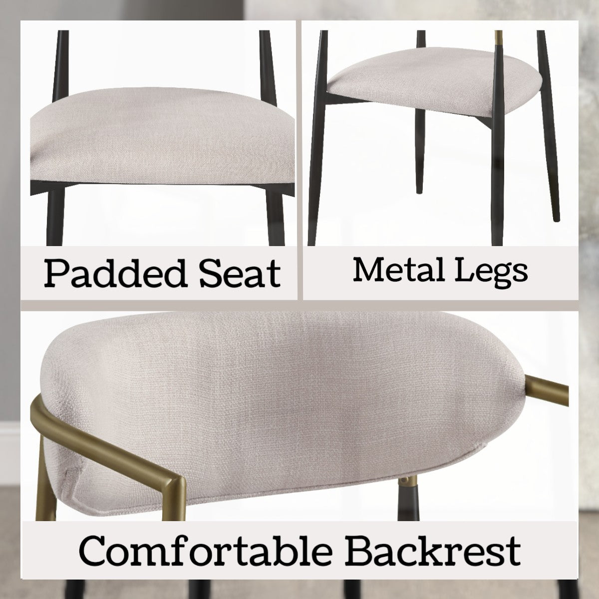 Jaramillo Beige Linen & Black Finish Side Chair Set Of 2 Beige Linen,Metal,Synthetic Wood