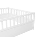 Full Size Floor Bed, Integral Construction With Super High Security Barrier, Door, Children'S Floor Bed Frame, Montessori Wooden Children'S Floor Bed, White Box Spring Required Full White Wood Brown Bedroom American Design,Artsy Pine Bed Frame Pine