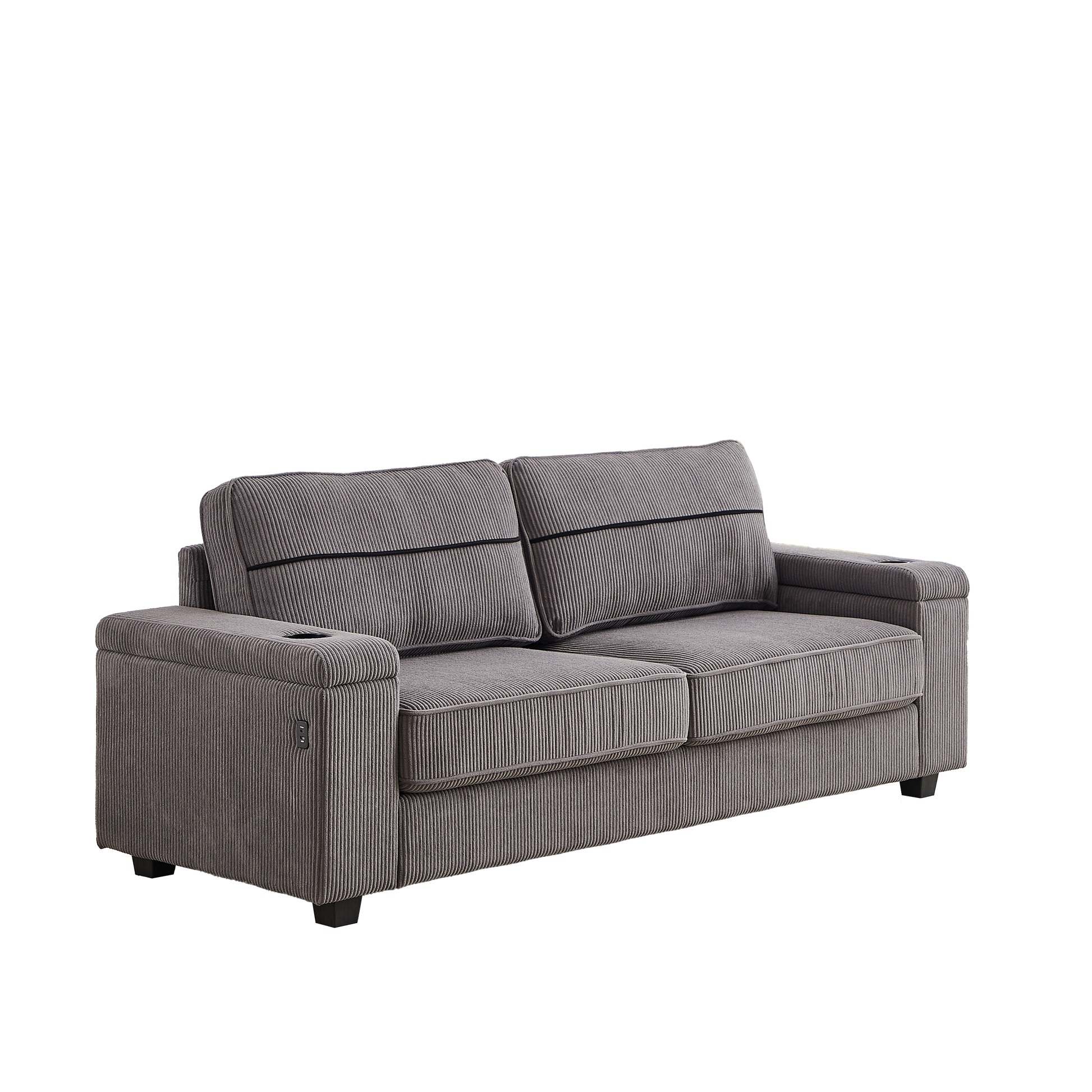 86.5 Inch Sofa Couch Deep Seat Sofa With Two Storage Spaces, T Pyce Charging Portsusb Charging Ports & 2 Cup ,Corduroy 3 Seater Couch, Modern Sofas For Living Room Grey Foam Corduroy 3 Seat