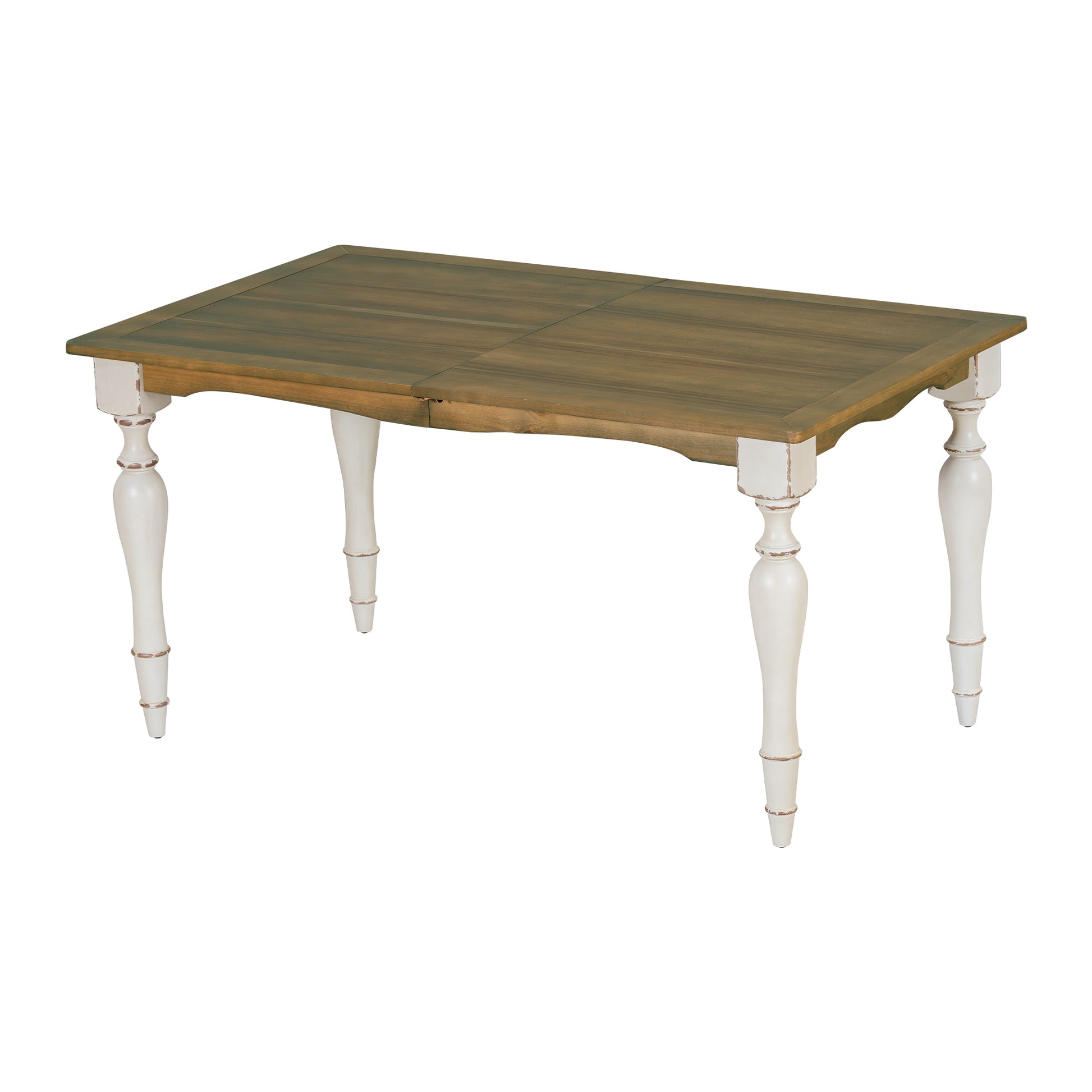 Vintage Traditional 7 Piece 82.7Inch Extendable Dining Table Set With 23.6Inch Removable Leaf, 4 Serrated Back Chairs And 2 Upholstered Back Dining Chairs For 6, Cream Brown Wood Dining Room Distressed Finish Rubberwood Rectangular Dining Table With