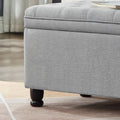 Upholstered Tufted Button Storage Bench ,Linen Fabric Entry Bench With Spindle Wooden Legs, Bed Bench Light Gray Tufted Light Gray Espresso Linen Or Linen Blend Primary Living Space Black American Design Rubberwood Wood Internal Storage Foam Linen