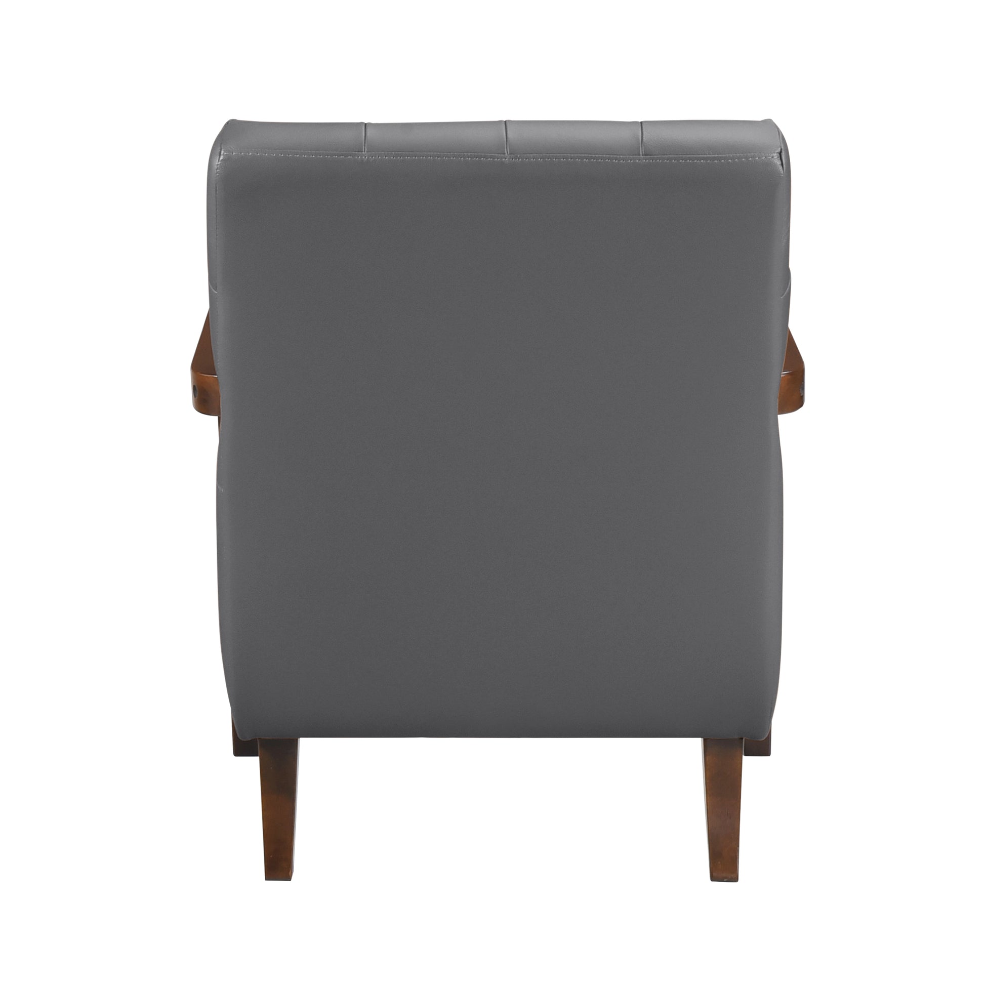Modern Style Accent Chair Gray Leather Upholstered Tufted Detail Walnut Finish Wood Furniture 1Pc Dark Gray Primary Living Space Contemporary,Modern Plywood