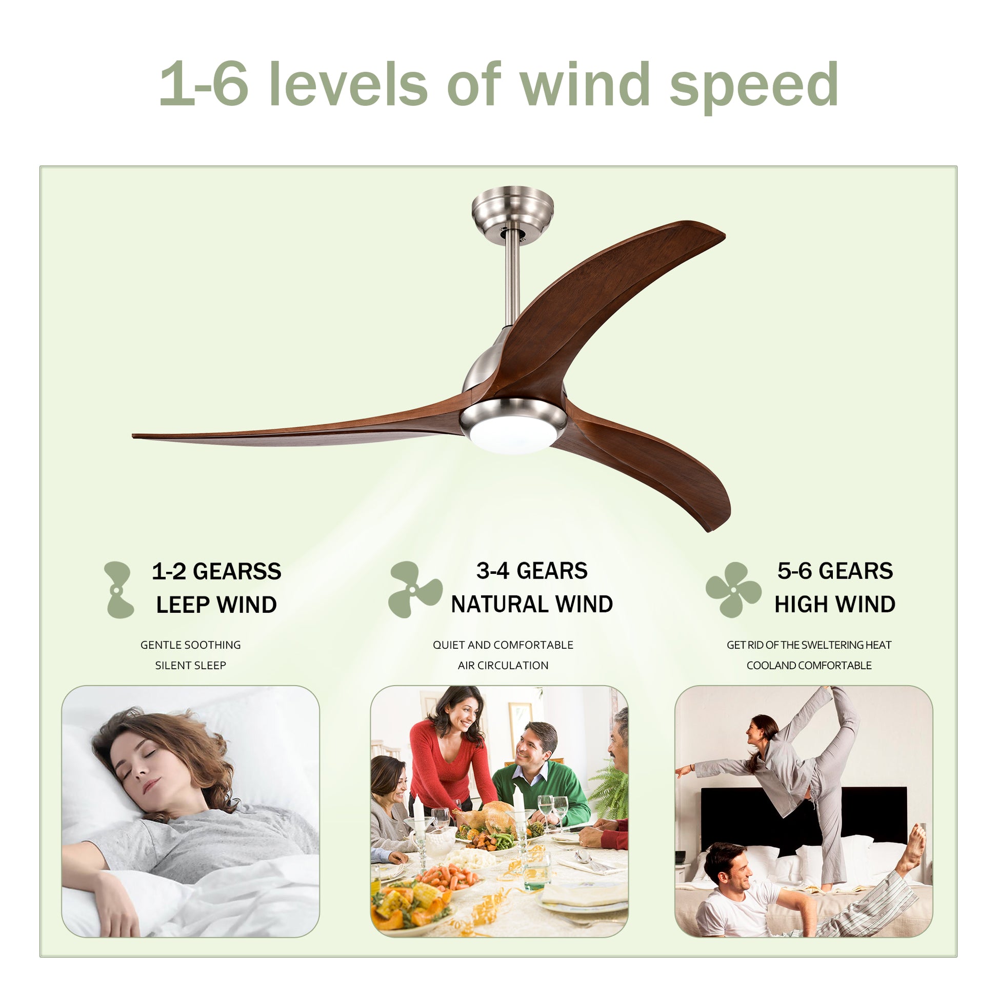 Same Sku W1592P176970 52" Solid Wood Blades Ceiling Fan With Light With Remote Control, Noiseless Reversible Motor, 6 Speed ,3 Colorfor Patio Living Room, Bedroom, Indoor. Stain Nickel Walnut Nickel