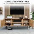 Wooden Tv Stand For Tvs Up To 65 Inches,With 2 Rattan Decorated Doors And 2 Open Shelves,Living Room Tv Console Table Wooden Entertainment Unit, Natural Color Natural Particle Board