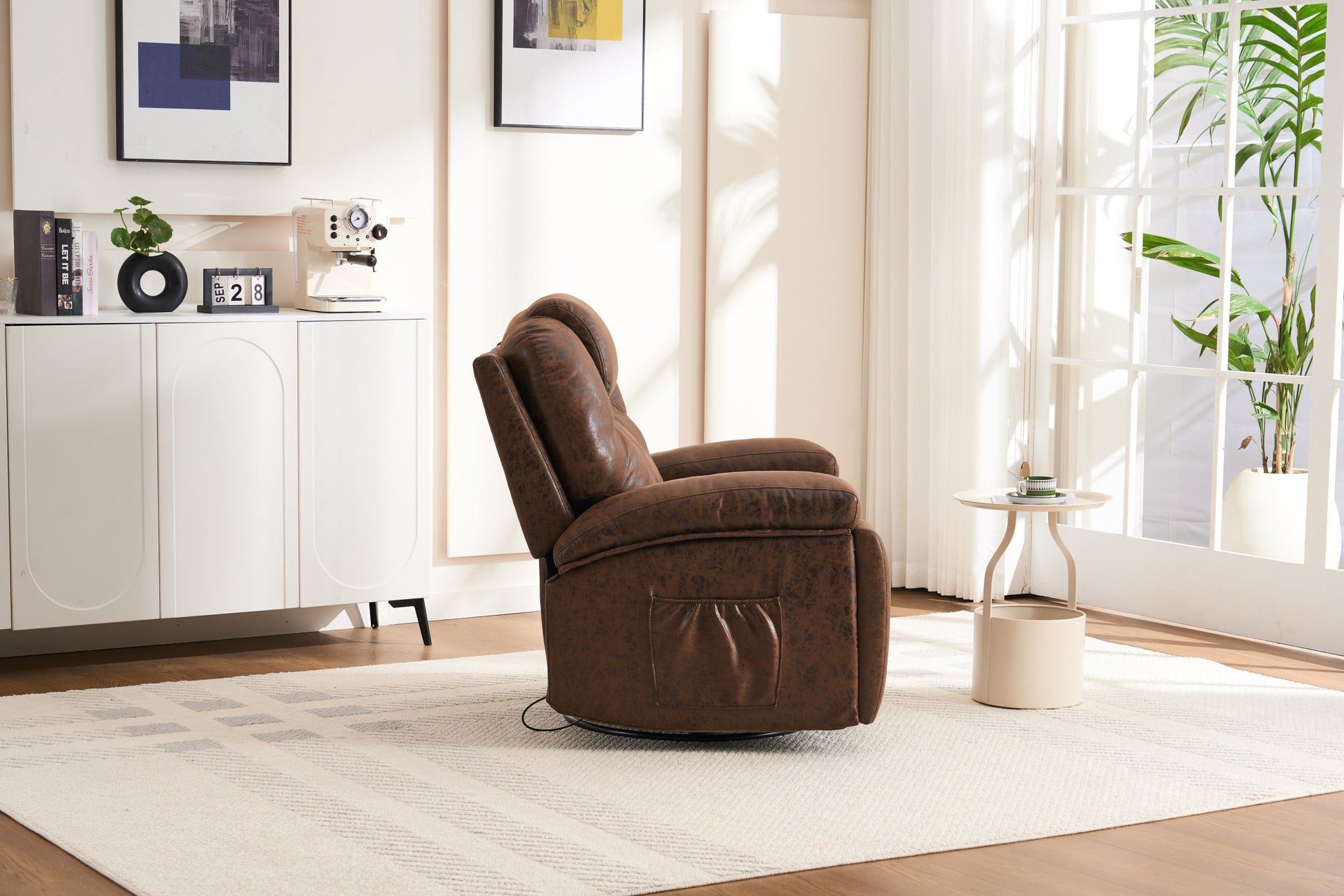 Oversized Single Sofa Armchair With Side Pockets Couches, For Living Room Meeting Room Bedroom Brown Faux Leather 1 Seat