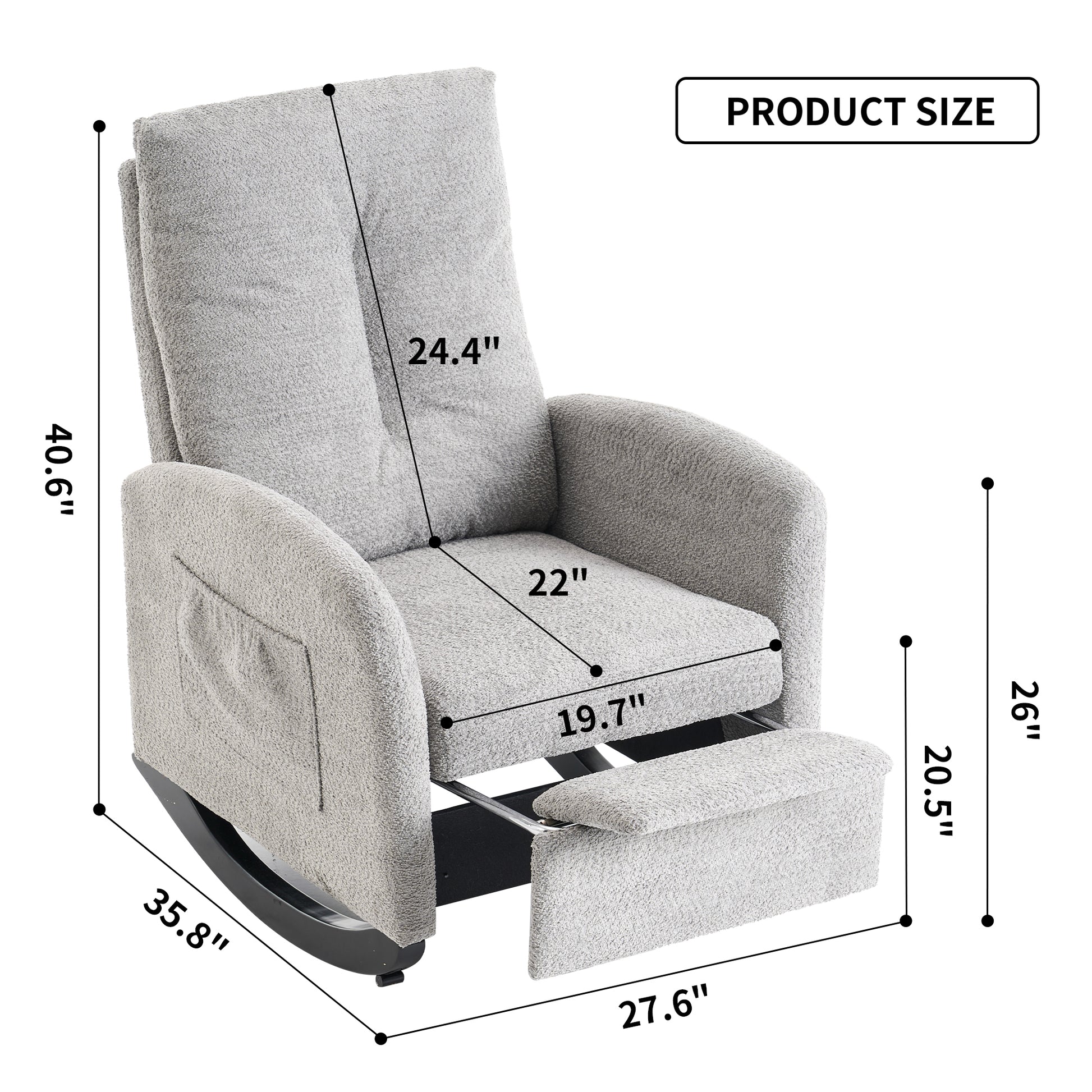 Accent Rocking Chair With Footrest High Back Rubber Wood Rocking Legs Bedroom Living Space Gray Wood