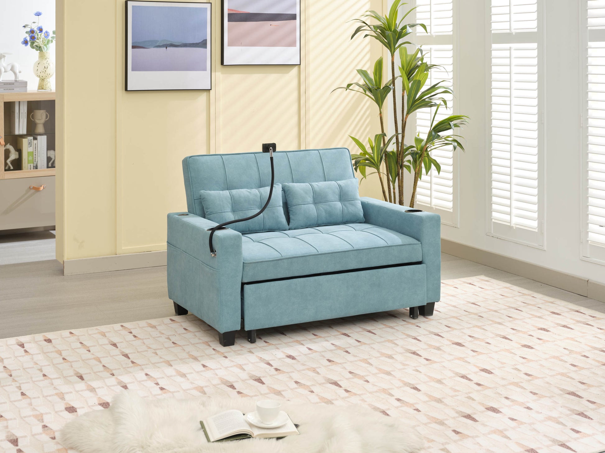 Futon Chair Bed Convertible Chair 3 In 1 Pull Out Sleeper Chair Beds With Usb Ports,Wear Resistant And Anti Scratch, Armchair Bed Sleeper For Living Room Green Tech Cloth Green Foam Tech Cloth 2 Seat