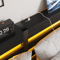 Queen Size Metal Bed Frame With Wooden Headboard, Rgb Lights, Charger, Storage Shelf, Noise Free, No Box Spring Needed, Black Box Spring Not Required Queen Black Metal Bedroom Bed Frame Metal & Wood