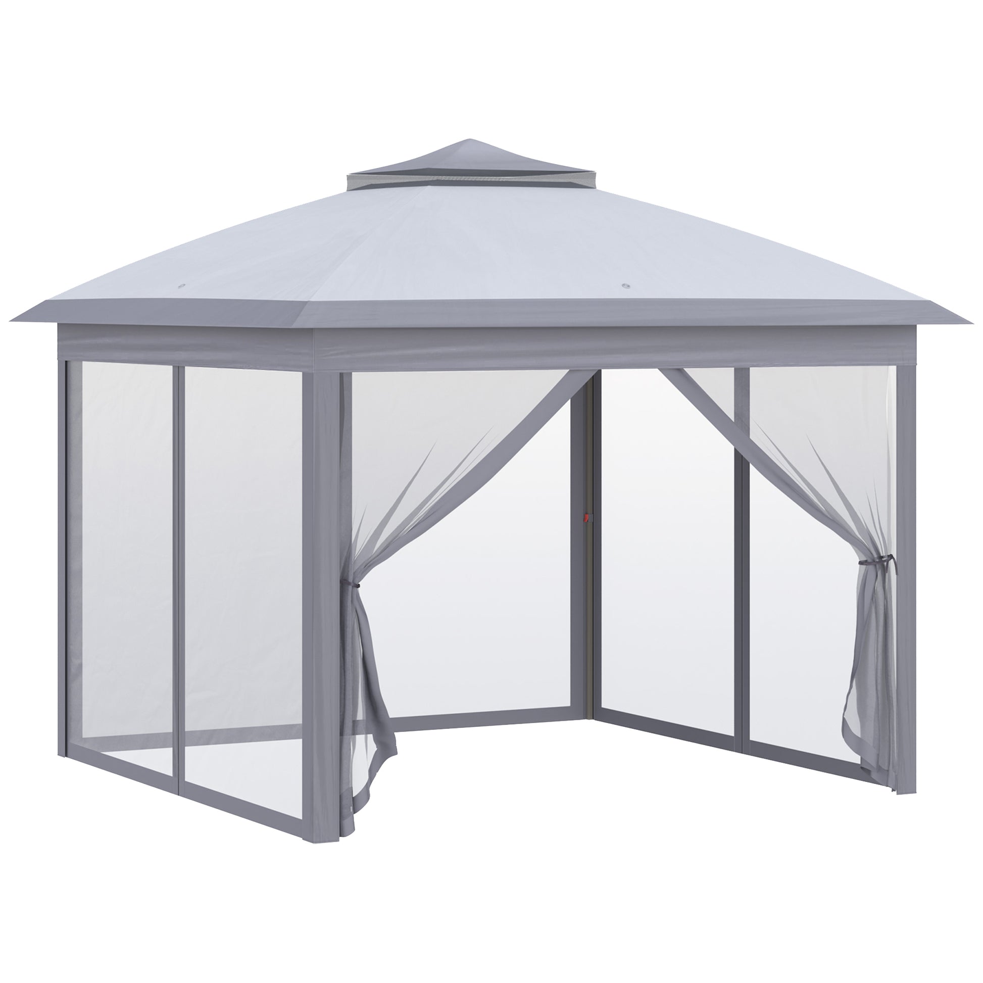 Outsunny 11' X 11' Pop Up Canopy Tent With Netting And Carry Bag, Instant Gazebo Sun Shelter, Tents For Parties With 121 Square Feet Of Shade, For Outdoor, Garden, Patio, Gray Grey Steel